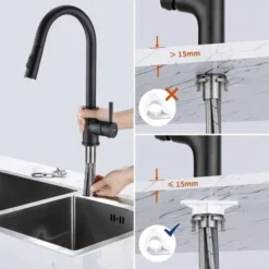 Rubinetto Cucina Con Doccetta Estraibile 40CM Acciaio Inossidabile Nero 2 Funzioni Miscelatore Monocomando Soffione Doccia Girevole Per Lavello Con Girevole A 360 E Acqua Fredda E Calda -Wenko Negozio 27938639 4