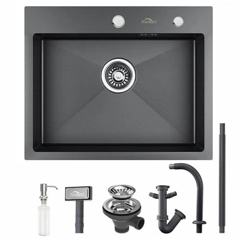 Auralum 55x45x18.5cm Lavello Cucina 1 Vasca In Acciaio Inox Nero/grigio Scuro Lavello Incasso Vasca Singola Con 2 Fori Di Montaggio Per Rubinetto E Distributore Di Sapone 1 Auralum 55x45x18.5cm Lavello Cucina 1 Vasca In Acciaio Inox Nero/grigio Scuro Lavello Incasso Vasca Singola Con 2 Fori Di Montaggio Per Rubinetto E Distributore Di Sapone