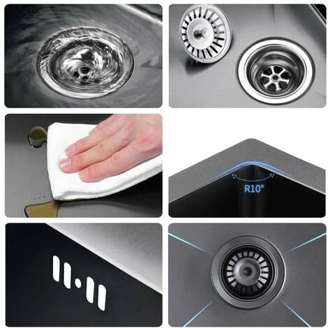 Auralum 55x45x18.5cm Lavello Cucina 1 Vasca In Acciaio Inox Nero/grigio Scuro Lavello Incasso Vasca Singola Con 2 Fori Di Montaggio Per Rubinetto E Distributore Di Sapone 2 Auralum 55x45x18.5cm Lavello Cucina 1 Vasca In Acciaio Inox Nero/grigio Scuro Lavello Incasso Vasca Singola Con 2 Fori Di Montaggio Per Rubinetto E Distributore Di Sapone - immagine 2