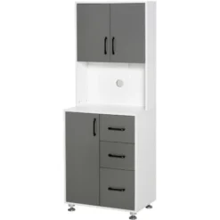 HOMCOM Credenza Alta Da Cucina Madia Mobile Buffet In Legno Bianco E Grigio