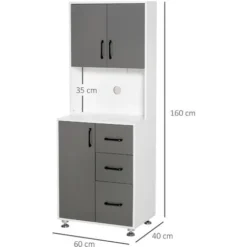 HOMCOM Credenza Alta Da Cucina Madia Mobile Buffet In Legno Bianco E Grigio -Wenko Negozio 28833974 3