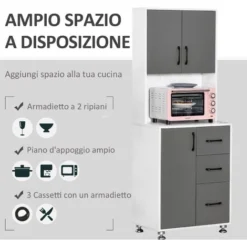 HOMCOM Credenza Alta Da Cucina Madia Mobile Buffet In Legno Bianco E Grigio -Wenko Negozio 28833974 4