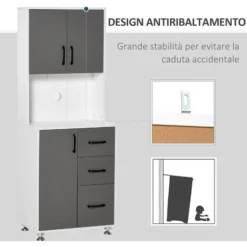 HOMCOM Credenza Alta Da Cucina Madia Mobile Buffet In Legno Bianco E Grigio -Wenko Negozio 28833974 5