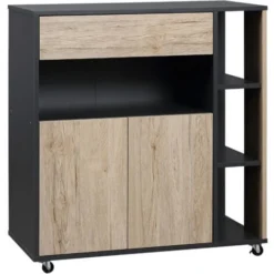 HomCom Mobiletto Ausiliario Da Cucina Multiuso In Legno Con Ruote, 80x39x86.5cm