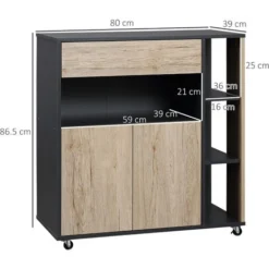 HomCom Mobiletto Ausiliario Da Cucina Multiuso In Legno Con Ruote, 80x39x86.5cm -Wenko Negozio 28944796 3