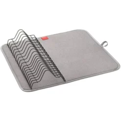 Scolapiatti Con Tappetino In Microfibra Antigoccia Nero E Grigio 45x40x7 Cm -Wenko Negozio 29414366 3