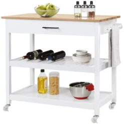 Yaheetech Carrello Da Cucina Con Ruote Carrellino Portaoggetti Salvaspazio A 3 Ripiani Stile Moderno Porta Microonde Multiuso 102 X 51 X 93 Cm