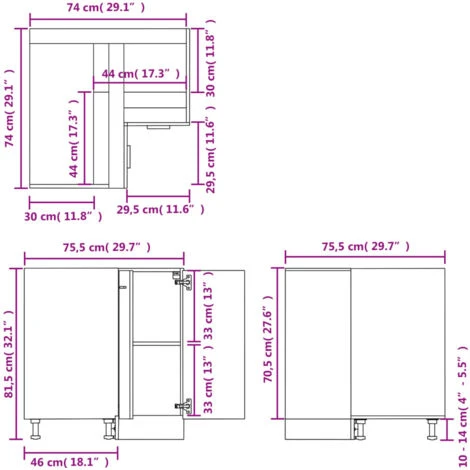 Armadio Angolare Grigio Cemento 75,5x75,5x80,5 Cm In Truciolato VidaXL 3 Armadio Angolare Grigio Cemento 75,5x75,5x80,5 Cm In Truciolato VidaXL - immagine 3