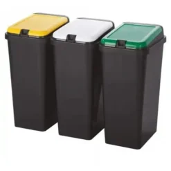 Set 3 Pattumiere Bido' Secchi Bidoni Per Raccolta Differenziata 45 Litri