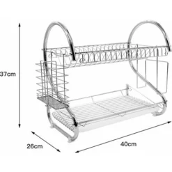 BATHRINS®Cestelli Scolapiatti Per Lavelli,doppio Ripiano Effetto Acciaio Inox Cromato Mellifluo Con Portabicchieri E Piletta Di Scarico Posate