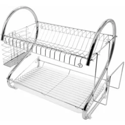 BATHRINS®Cestelli Scolapiatti Per Lavelli,doppio Ripiano Effetto Acciaio Inox Cromato Mellifluo Con Portabicchieri E Piletta Di Scarico Posate -Wenko Negozio 30803025 4