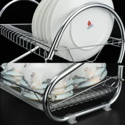 BATHRINS®Cestelli Scolapiatti Per Lavelli,doppio Ripiano Effetto Acciaio Inox Cromato Mellifluo Con Portabicchieri E Piletta Di Scarico Posate -Wenko Negozio 30803025 5