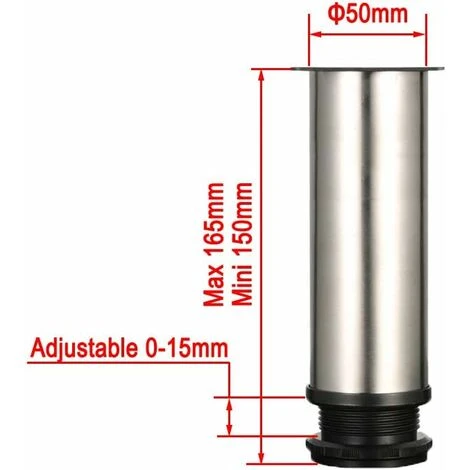 4 Gambe Regolabili 150 Mm Di Altezza Gambe Per Mobili Addensate, Gambe Per Tavoli, Gambe Per Mobili, Acciaio Inossidabile Spazzolato, Altezza Regolabile 0-15 Mm. Con Viti In Acciaio Inossidabile 2 4 Gambe Regolabili 150 Mm Di Altezza Gambe Per Mobili Addensate, Gambe Per Tavoli, Gambe Per Mobili, Acciaio Inossidabile Spazzolato, Altezza Regolabile 0-15 Mm. Con Viti In Acciaio Inossidabile - immagine 2