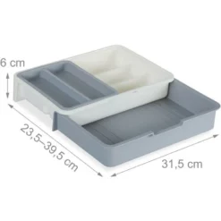 Relaxdays Portaposate Da Cassetto, Regolabile, 7 Scomparti, Posate & Accessori Cucina, Plastica, 6x23,5x31,5 Cm, Grigio -Wenko Negozio 31797739 4