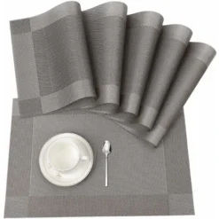 Set Di 6 Tovagliette In PVC Lavabile Antiscivolo Ecologico, 30 X 45 Cm - Grigio -Wenko Negozio 33379418 2