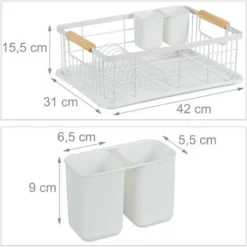 Relaxdays Scolapiatti Da Appoggio Per Lavello, Portaposate & Vaschetta Raccogli Acqua, Gocciolatoio Per Cucina, Bianco -Wenko Negozio 34510409 4