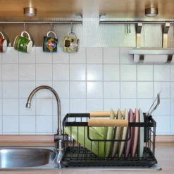 Relaxdays Scolapiatti Da Appoggio Per Lavello, Portaposate & Vaschetta Raccogli Acqua, Gocciolatoio Per Cucina, Bianco -Wenko Negozio 34510409 5