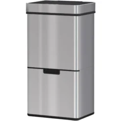 HOMCOM Pattumiera Automatica 72L Con Sensore Infrarossi, 3 Scomparti E Coperchio Rimovibile, Acciaio E ABS, 42x30x81cm
