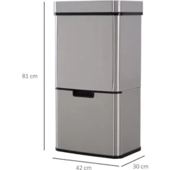 HOMCOM Pattumiera Automatica 72L Con Sensore Infrarossi, 3 Scomparti E Coperchio Rimovibile, Acciaio E ABS, 42x30x81cm -Wenko Negozio 35008395 3