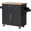 HOMCOM Carrello Da Cucina Con Cassetto, Portaspezie E Armadietto, 4 Ruote E Piano Di Lavoro In Legno, 109x40x89cm, Nero