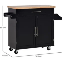 HOMCOM Carrello Da Cucina Con Cassetto, Portaspezie E Armadietto, 4 Ruote E Piano Di Lavoro In Legno, 109x40x89cm, Nero 7 HOMCOM Carrello Da Cucina Con Cassetto, Portaspezie E Armadietto, 4 Ruote E Piano Di Lavoro In Legno, 109x40x89cm, Nero -Wenko Negozio 35887377 3