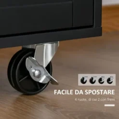 HOMCOM Carrello Da Cucina Con Cassetto, Portaspezie E Armadietto, 4 Ruote E Piano Di Lavoro In Legno, 109x40x89cm, Nero 9 HOMCOM Carrello Da Cucina Con Cassetto, Portaspezie E Armadietto, 4 Ruote E Piano Di Lavoro In Legno, 109x40x89cm, Nero -Wenko Negozio 35887377 5