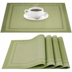 Tovagliette All'americana, Resistenti All'usura E Lavabili, Resistenti Al Calore E Antiscivolo, Facili Da Conservare/mobili Eleganti In Vinile Intrecciato Tovaglietta A Doppia Cornice, Set Di 4 (verde