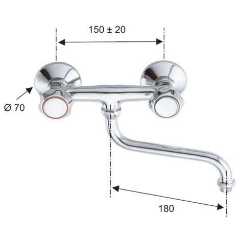 Rubinetto Lavello A Muro Con Canna Inferiore - Serie 1000-2000 2 Rubinetto Lavello A Muro Con Canna Inferiore - Serie 1000-2000 - immagine 2