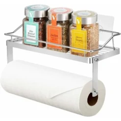 SOEKAVIA Portarotolo Da Cucina Portarotolo Con Ripiano, Portarotolo Per Carta Da Parati Per Cucina, Wc, Bagno, Adesivi Senza Foratura, In Acciaio Inox (portarotolo Con Ripiano)