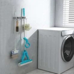 Portascopa Da Parete - Portascopa In Acciaio Inossidabile, Portaoggetti Per Cucina, Garage, Lavanderia (2 Posizioni E 3 Ganci)