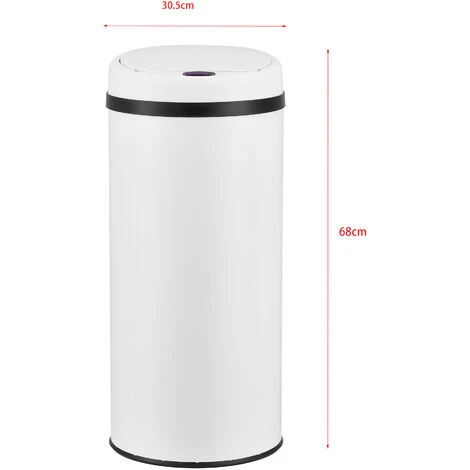 Pattumiera Automatica 42 L, Bidone Cilindrico In Acciaio Inox (AxØ) 68 X 30,5 Cm Coperchio Con Sensore Di Movimento E Display A LED, Apertura Ampia - Bianco 3 Pattumiera Automatica 42 L, Bidone Cilindrico In Acciaio Inox (AxØ) 68 X 30,5 Cm Coperchio Con Sensore Di Movimento E Display A LED, Apertura Ampia - Bianco - immagine 3