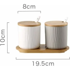 Barattolo Di Spezie In Ceramica Zuccheriera Zuccheriera In Ceramica Con Cucchiaio E Coperchio In Bambù, Spezie Per Tè, Zucchero E Sale Per La Casa E La Cucina