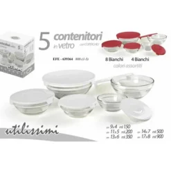 CONTENITORI VETRO TONDI SET 5 PZ. CON COPERCH