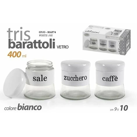 TRIS BARATTOLI VETRO ML.400 CM.9X10h 1 TRIS BARATTOLI VETRO ML.400 CM.9X10h