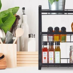 Relaxdays Portaspezie Salvaspazio Da Cucina, 3 Mensole, Autoportante Per Spezie, Olio & Aceto, Organizer In Metallo,Nero -Wenko Negozio 39670518 5