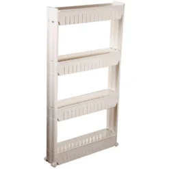 Mobiletto Portaoggetti Rotabile Bianco Per Cucina Bagno - 4 Livelli