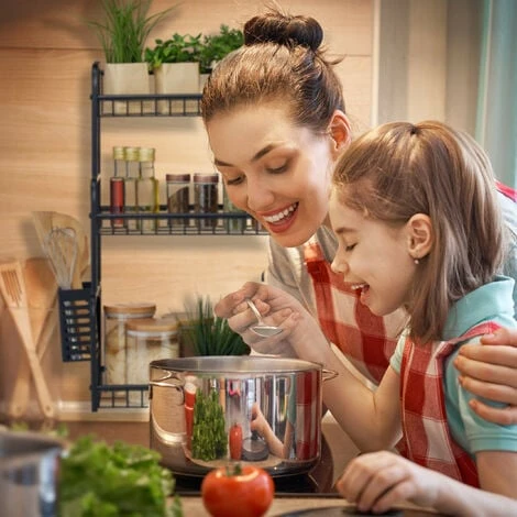 Relaxdays Scaffale Porta Spezie Da Tavolo, Organizer Per La Cucina Su 3 Livelli, Supporto Tagliere & Portaposate, Nero 3 Relaxdays Scaffale Porta Spezie Da Tavolo, Organizer Per La Cucina Su 3 Livelli, Supporto Tagliere & Portaposate, Nero - immagine 3