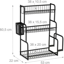 Relaxdays Scaffale Porta Spezie Da Tavolo, Organizer Per La Cucina Su 3 Livelli, Supporto Tagliere & Portaposate, Nero 8 Relaxdays Scaffale Porta Spezie Da Tavolo, Organizer Per La Cucina Su 3 Livelli, Supporto Tagliere & Portaposate, Nero -Wenko Negozio 40743848 4
