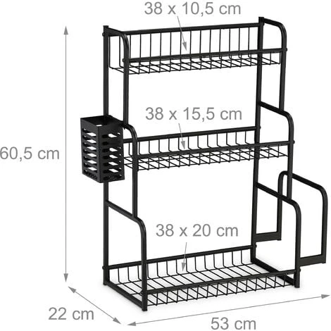 Relaxdays Scaffale Porta Spezie Da Tavolo, Organizer Per La Cucina Su 3 Livelli, Supporto Tagliere & Portaposate, Nero 4 Relaxdays Scaffale Porta Spezie Da Tavolo, Organizer Per La Cucina Su 3 Livelli, Supporto Tagliere & Portaposate, Nero - immagine 4