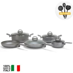 Set Batteria Di Pentole Padelle Coperchi Mestoli Antiaderente 12 Pezzi Sfiziosa Stone -Wenko Negozio 42004396 3