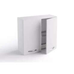 Pensile Scolapiatti Cucina 80x33xH72 Cm In Legno Bianco Opaco Con Due Ante Bianco