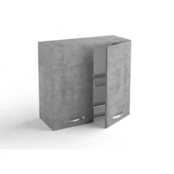 Pensile Scolapiatti Cucina 80x33xH72 Cm In Legno Grigio Cemento Con Due Ante Grigio