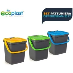 Ecoplast Set 3 Pattumiere Per Raccolta Differenziata (20 Litri)