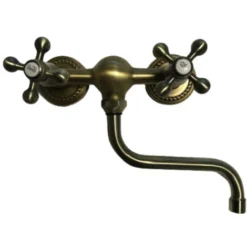 Rubinetto Gruppo Lavello A Parete Bronzato, Vecchio Ottone Maniglie A Stella Rosoni Decorati