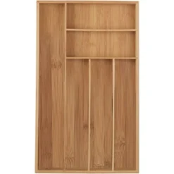 Relaxdays Portaposate Da Cassetto In Bambù, 6 Scomparti, Divisore Posate E Utensili Da Cucina, 5 X 27,5 X 46cm, Naturale