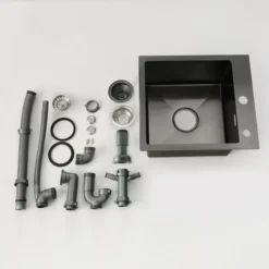 Lavello Cucina 1 Vasca 40 × 45 Cm, CECIPA Lavandino Cucina Almeno 40 Cm Dal Fondo Dell'Armadio, Raccordi Di Scarico E Troppopieno, Antracite(Dispenser Di Sapone Non Incluso) -Wenko Negozio 45640916 5