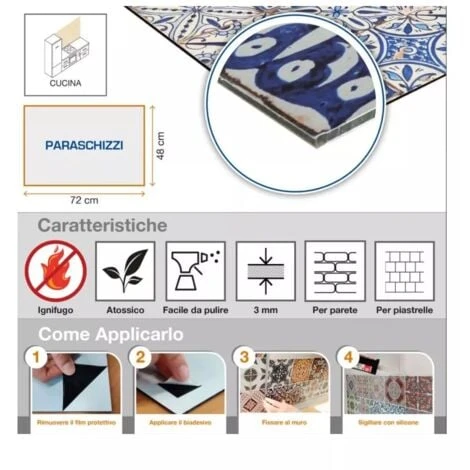 Paraschizzi In Alluminio Azulejos Rosse, 48x72 Cm 3 Paraschizzi In Alluminio Azulejos Rosse, 48x72 Cm - immagine 3