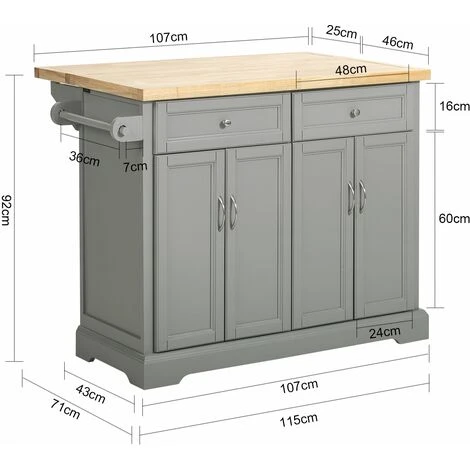 SoBuy Carrello Cucina Credenza Cucina Mobile Cucina Bianco Con Route Piano Allungabile Grigio FKW71-HG 2 SoBuy Carrello Cucina Credenza Cucina Mobile Cucina Bianco Con Route Piano Allungabile Grigio FKW71-HG - immagine 2