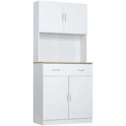 HOMCOM Credenza Cucina Con Armadietti A 2 Ante E Cassetto In Legno, 80x40x180cm - Bianco