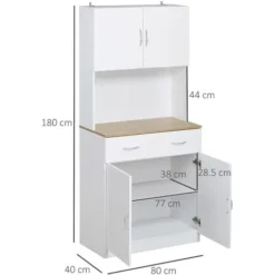 HOMCOM Credenza Cucina Con Armadietti A 2 Ante E Cassetto In Legno, 80x40x180cm - Bianco -Wenko Negozio 49341355 3